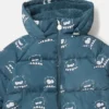 Pufferjacke mit Kapuze und Monster-Print