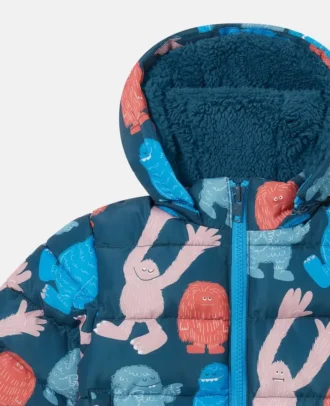 Pufferjacke mit Kapuze und Monster-Print