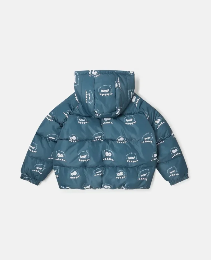 Pufferjacke mit Kapuze und Monster-Print