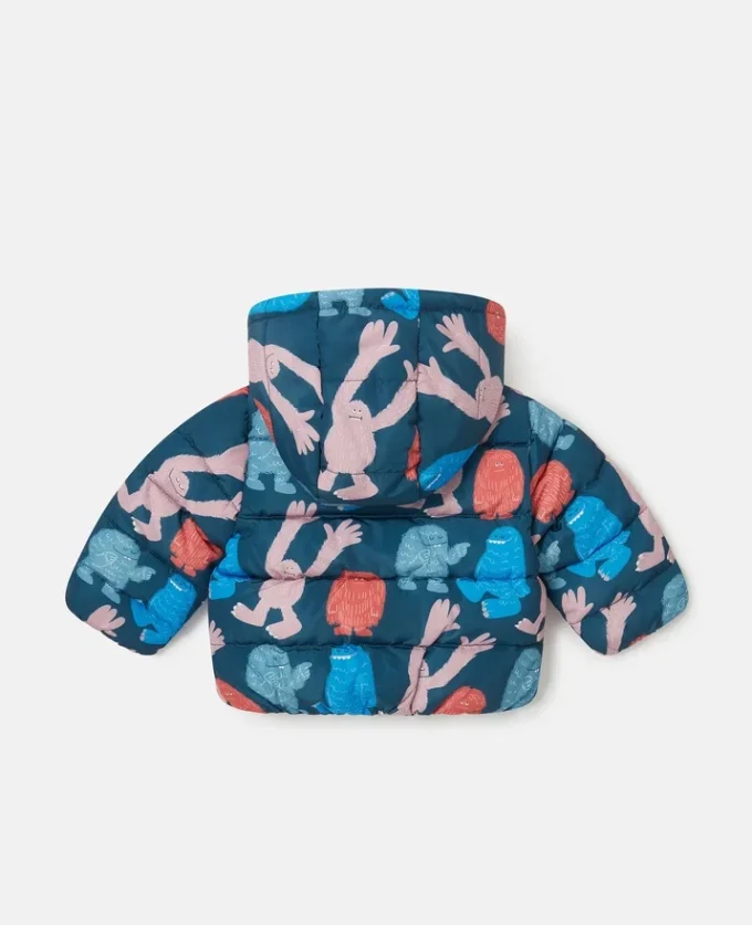 Pufferjacke mit Kapuze und Monster-Print
