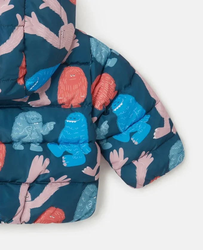 Pufferjacke mit Kapuze und Monster-Print