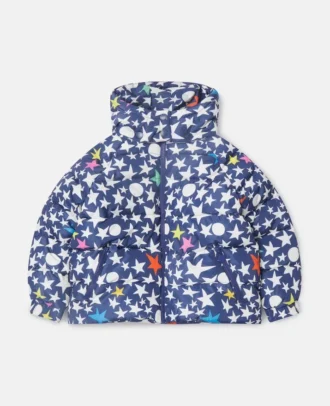 Pufferjacke mit Kapuze und Sternenprint