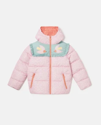 Pufferjacke mit Kapuze und Taubengrafik