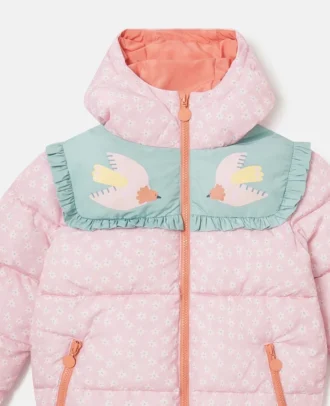 Pufferjacke mit Kapuze und Taubengrafik