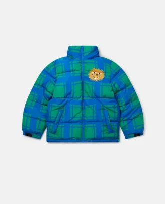 Pufferjacke mit Sunshine-Gesicht und Karomuster