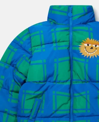 Pufferjacke mit Sunshine-Gesicht und Karomuster
