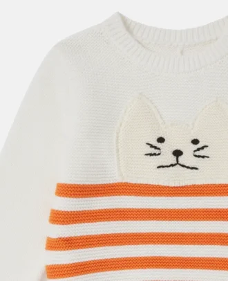 Pullover mit gestickter Katzenapplikation
