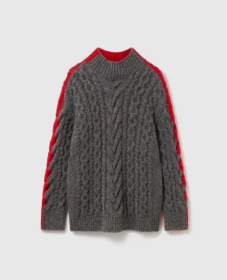 Pullover mit Spitzenärmeln und Zopfmuster