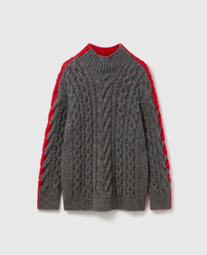 Pullover mit Spitzenärmeln und Zopfmuster