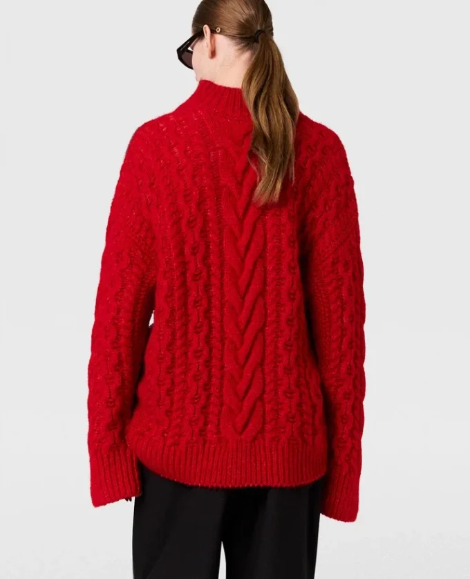 Pullover mit Spitzenärmeln und Zopfmuster