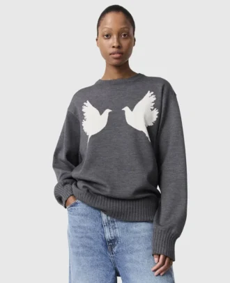 Pullover mit Taubenapplikation und Rundhalsausschnitt