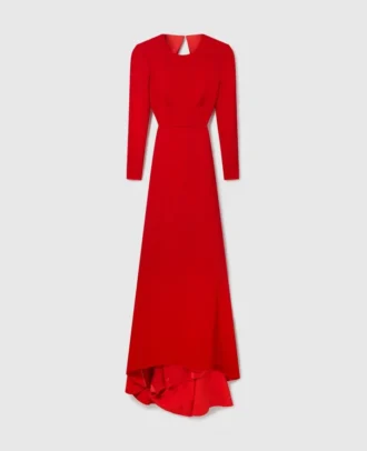Rückenfreies, langärmeliges, bodenlanges Kleid