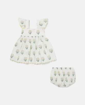 Ärmelloses Kleid mit Gänseblümchen und Bloomers-Set