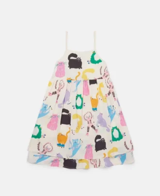 Ärmelloses Kleid mit Katzenprint