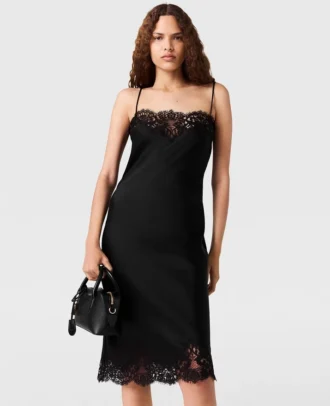Ärmelloses Midi-Kleid aus Spitze und Satin