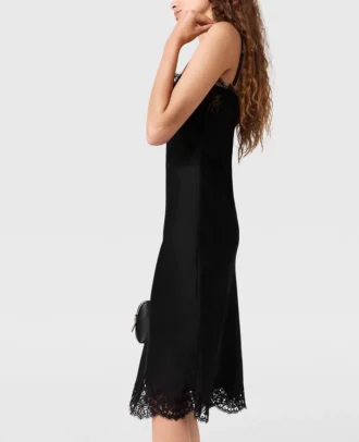 Ärmelloses Midi-Kleid aus Spitze und Satin