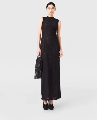 Ärmelloses Midi-Kleid mit Rundhalsausschnitt und Spitze