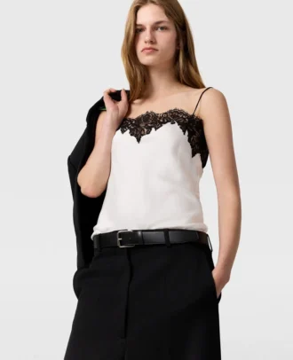 Ärmelloses Spitzen-Satin-Top