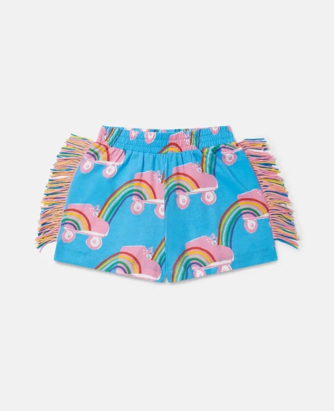 Rollerskate Rainbow Print Fringe Shorts