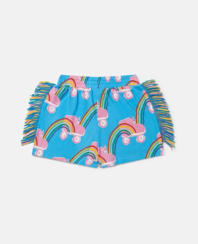 Rollerskate Rainbow Print Fringe Shorts