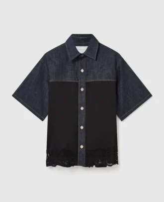 Satin-Einsatz-Kurzarm-Jeanshemd