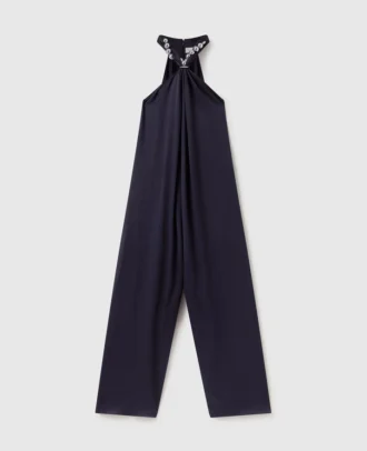 Satin-Jumpsuit mit Kugelketten-Halterneck