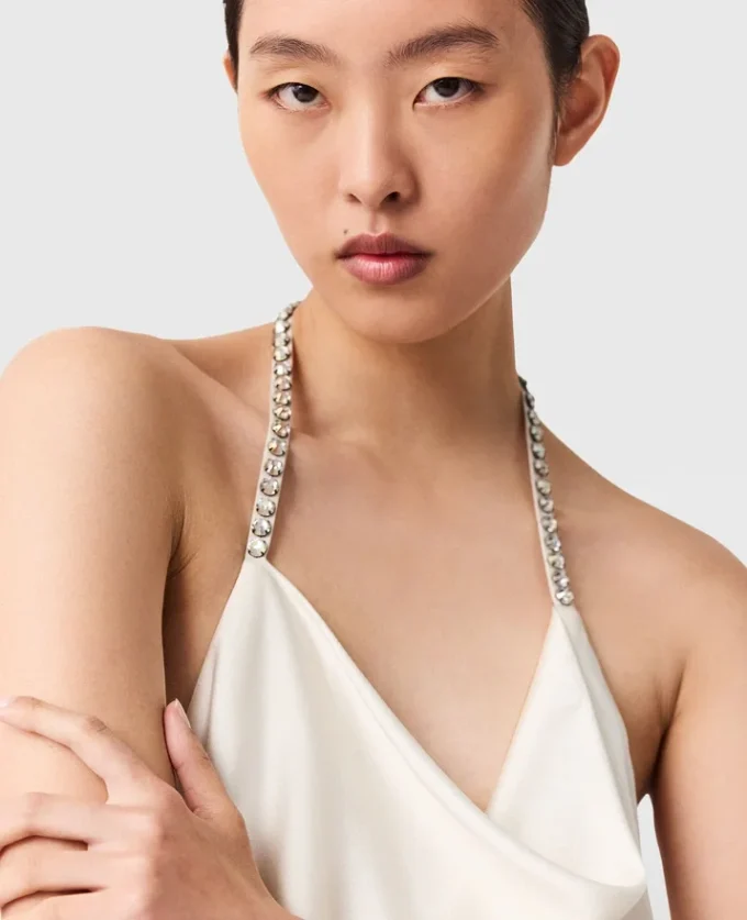 Satin-Kleid mit Falabella-Kettenriemen