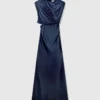 Satin-Maxikleid mit kurzen Ärmeln