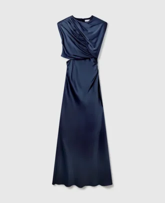 Satin-Maxikleid mit kurzen Ärmeln