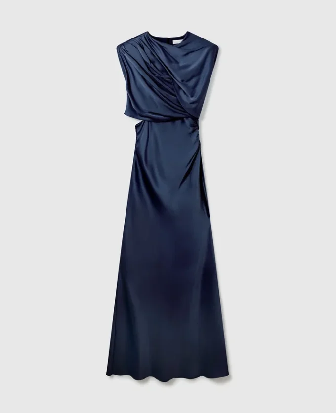 Satin-Maxikleid mit kurzen Ärmeln