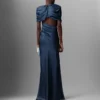 Satin-Maxikleid mit kurzen Ärmeln