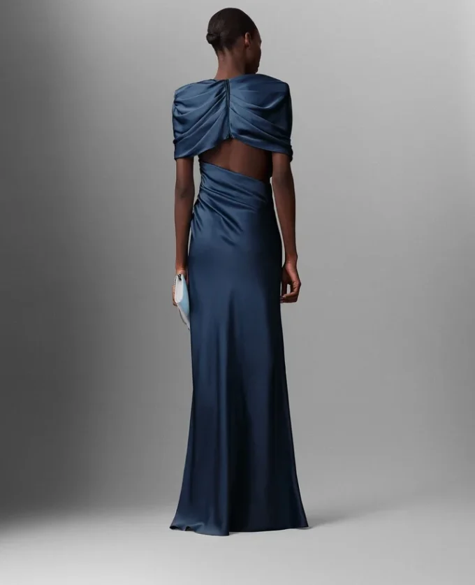 Satin-Maxikleid mit kurzen Ärmeln