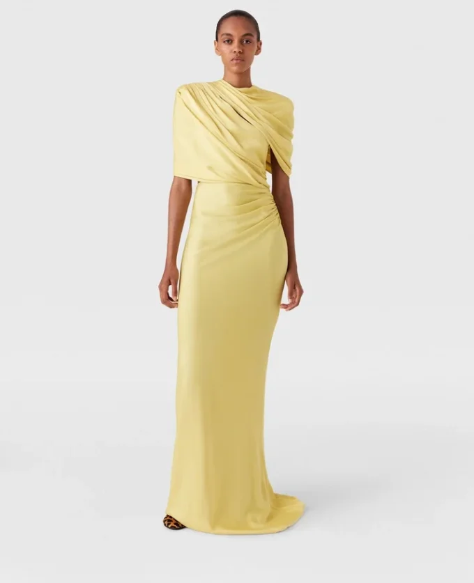 Satin-Maxikleid mit kurzen Ärmeln