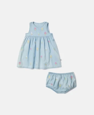 Set aus besticktem Kleid und Bloomers mit Eiscreme-Motiv