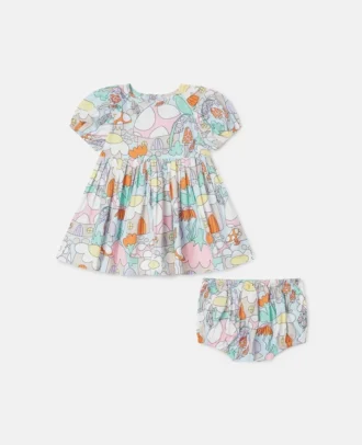 Set aus kurzärmeligem Kleid mit Waldprint und Bloomers