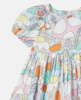 Set aus kurzärmeligem Kleid mit Waldprint und Bloomers
