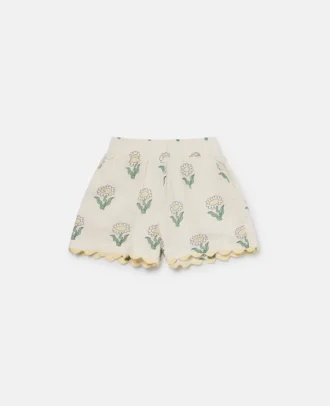 Shorts mit elastischem Bund und Wellenkante mit Gänseblümchen