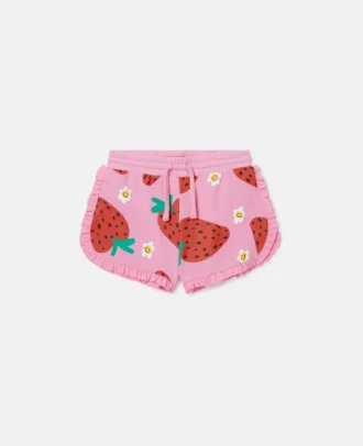 Shorts mit Erdbeerprint und Fransen