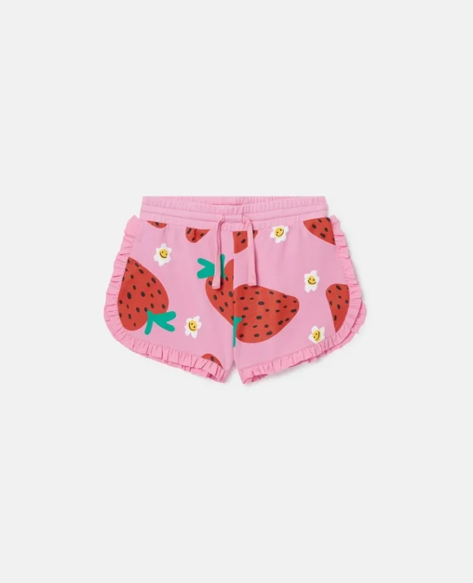 Shorts mit Erdbeerprint und Fransen