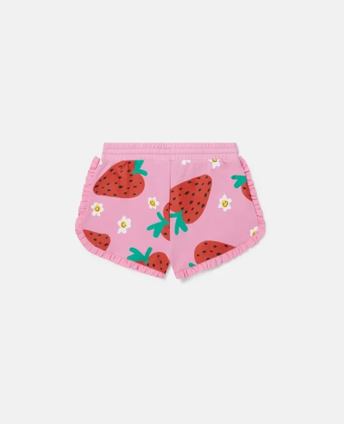 Shorts mit Erdbeerprint und Fransen