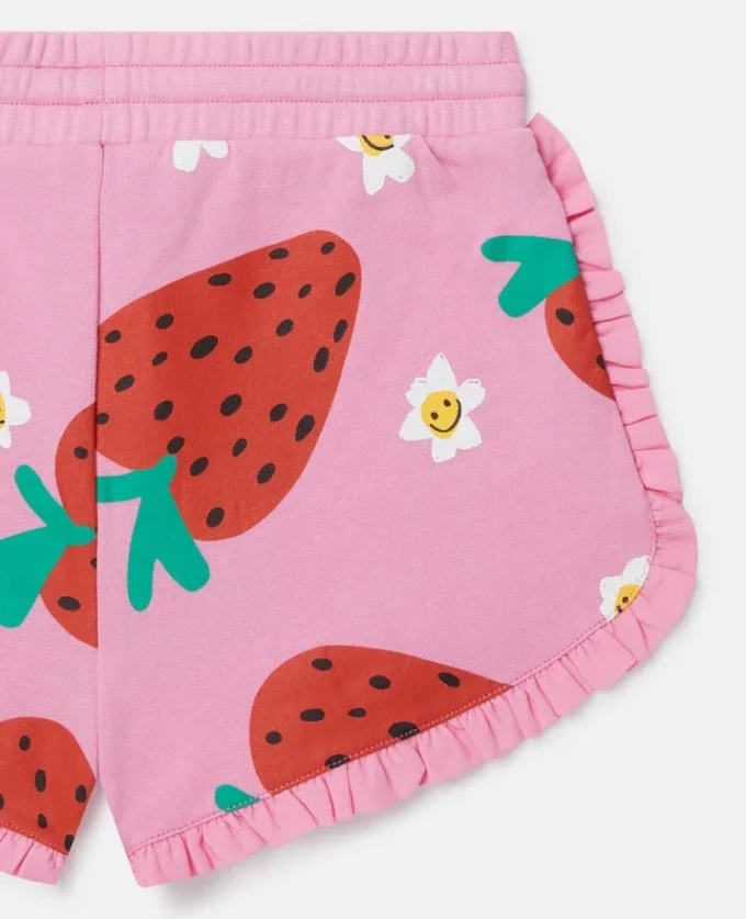 Shorts mit Erdbeerprint und Fransen