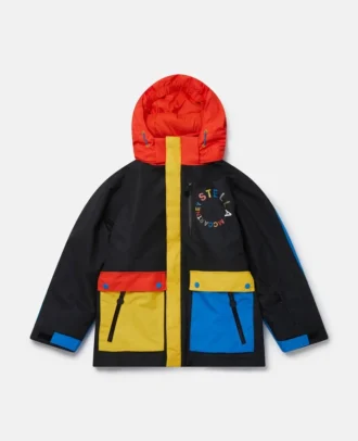 Ski-Jacke mit Kapuze und Farbblock-Design