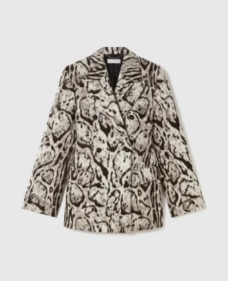Slim-Fit-Blazer mit doppelter Knopfleiste und Wolkenleopard-Muster