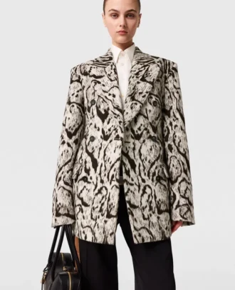 Slim-Fit-Blazer mit doppelter Knopfleiste und Wolkenleopard-Muster