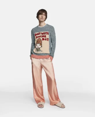 Slogan-Pullover aus Baumwollstrick „Don’t Waste Another Day”