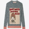Slogan-Pullover aus Baumwollstrick „Don’t Waste Another Day”