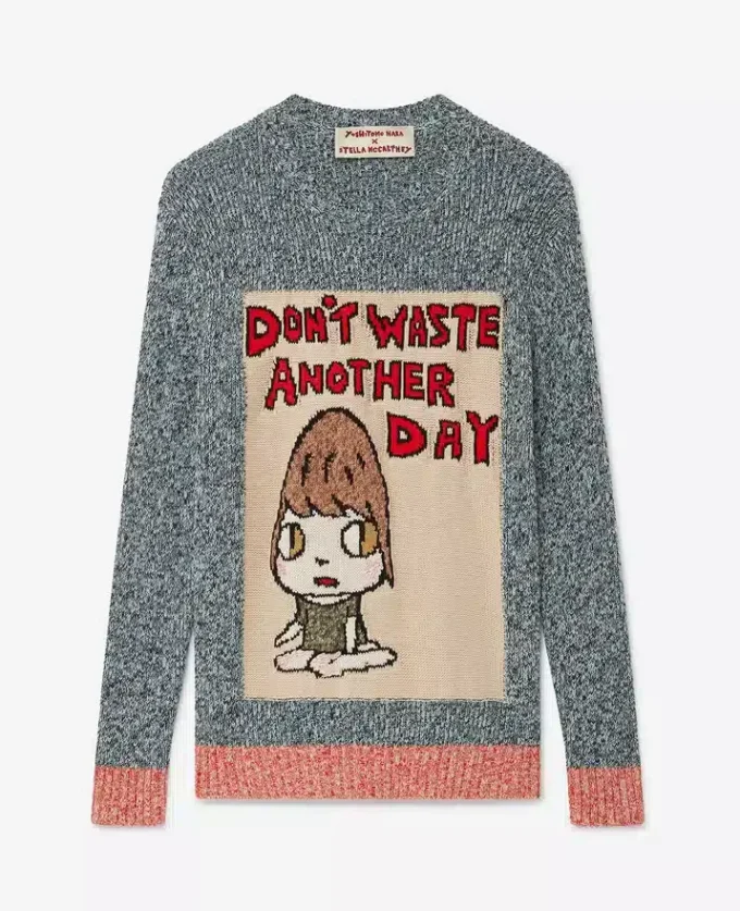 Slogan-Pullover aus Baumwollstrick „Don’t Waste Another Day”