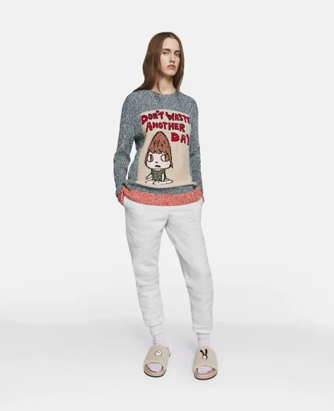 Slogan-Pullover aus Baumwollstrick „Don’t Waste Another Day”