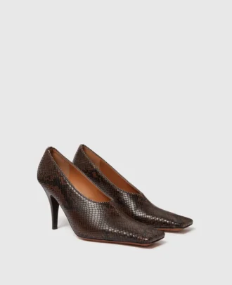 Stiletto-Pumps mit eckiger Spitze und Schlangenmuster