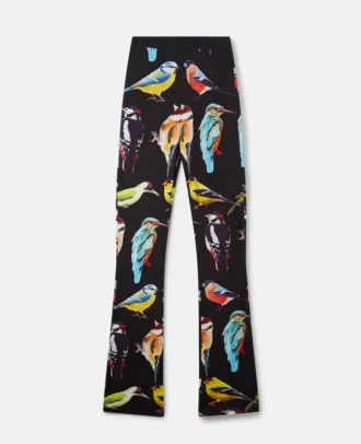 Stretch-Hose mit ausgestellten Beinen und Vogelwappen-Print